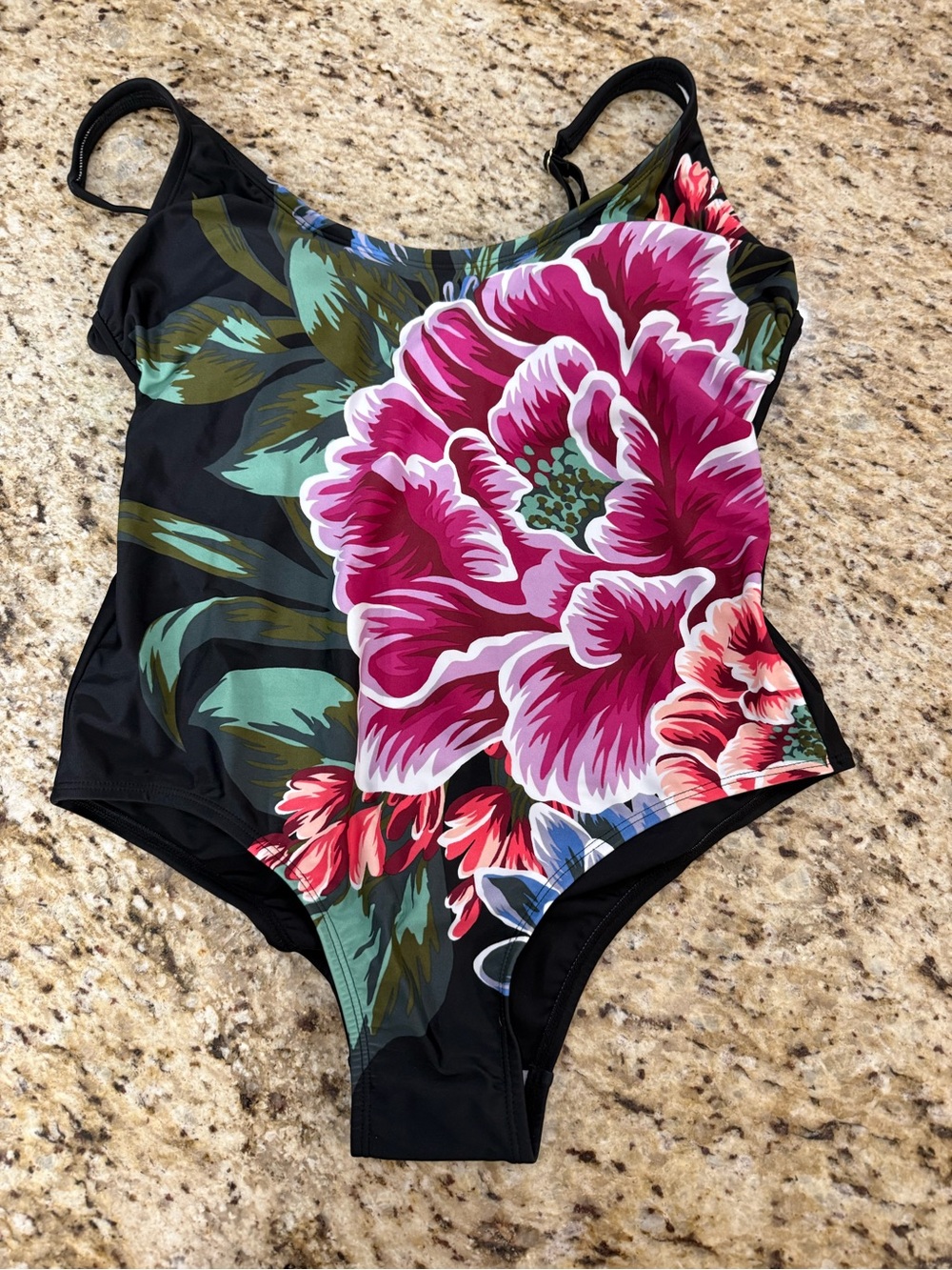 NWT Kona Sol Modest Colorful Large Floral Print Tropical Flower 1 Pc Swimsuit L
